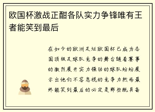 欧国杯激战正酣各队实力争锋唯有王者能笑到最后