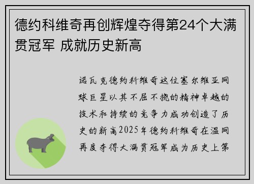 德约科维奇再创辉煌夺得第24个大满贯冠军 成就历史新高