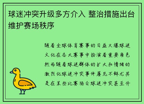 球迷冲突升级多方介入 整治措施出台维护赛场秩序