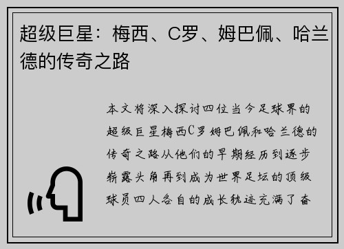 超级巨星：梅西、C罗、姆巴佩、哈兰德的传奇之路